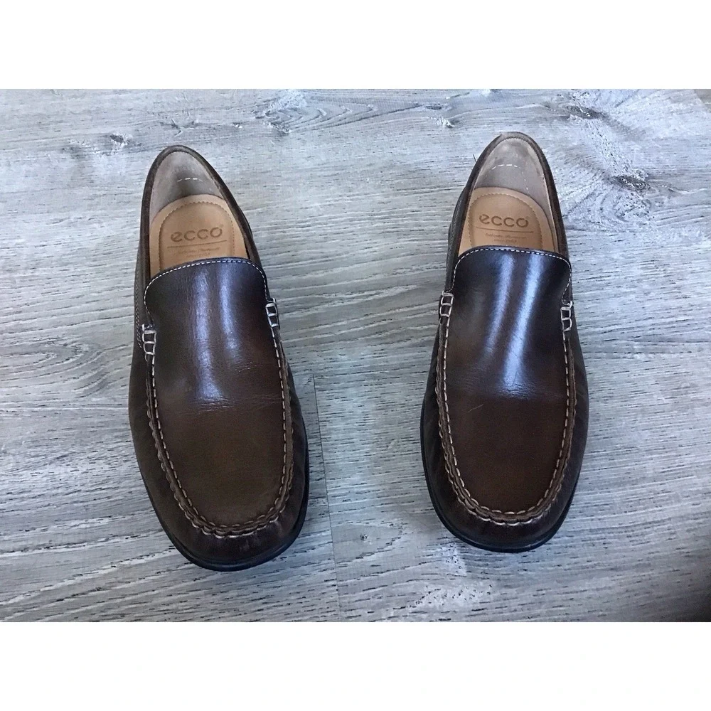 Ecco Mens Size 9 43 Slip On Moc Toe Driving Loafer Latex Sole 571004